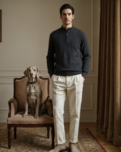 Luxurious 100% Cashmere Ribbed Half-Zip Sweater