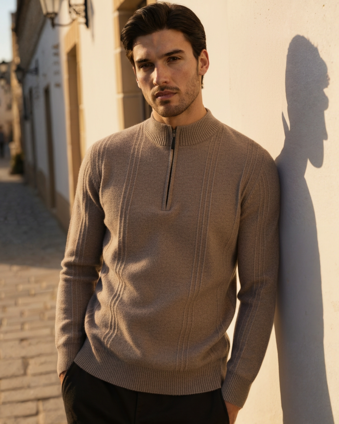Luxurious 100% Cashmere Ribbed Half-Zip Sweater