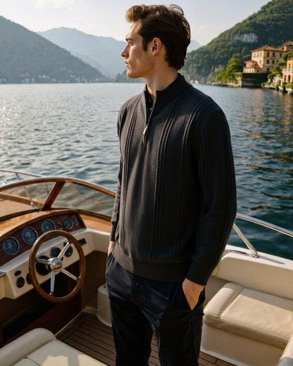 Luxurious 100% Cashmere Ribbed Half-Zip Sweater