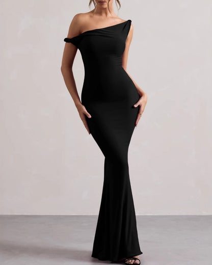Elegant One-Shoulder Bodycon Maxi Dress