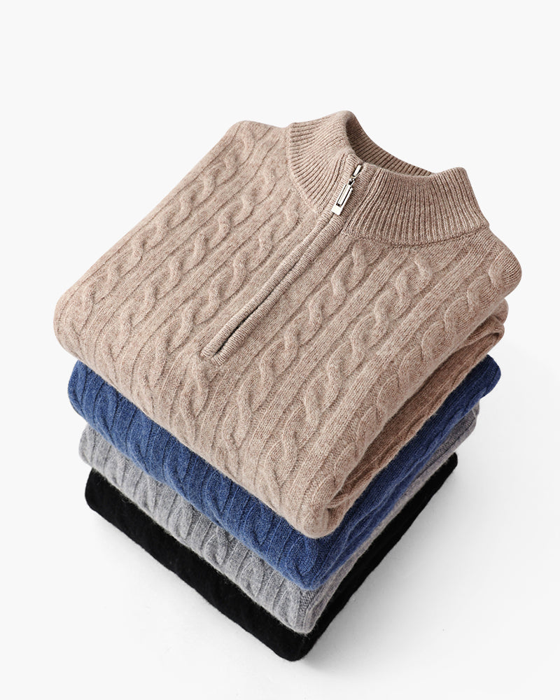 Luxurious 100% Cashmere Woven Half-Zip Sweater