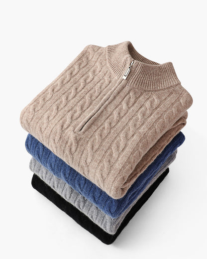 Luxurious 100% Cashmere Woven Half-Zip Sweater