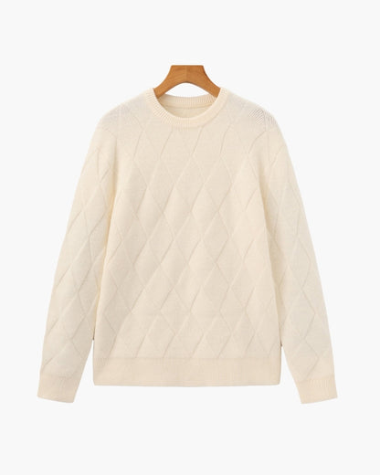 Cozy Diamond-Knit Crewneck Sweater