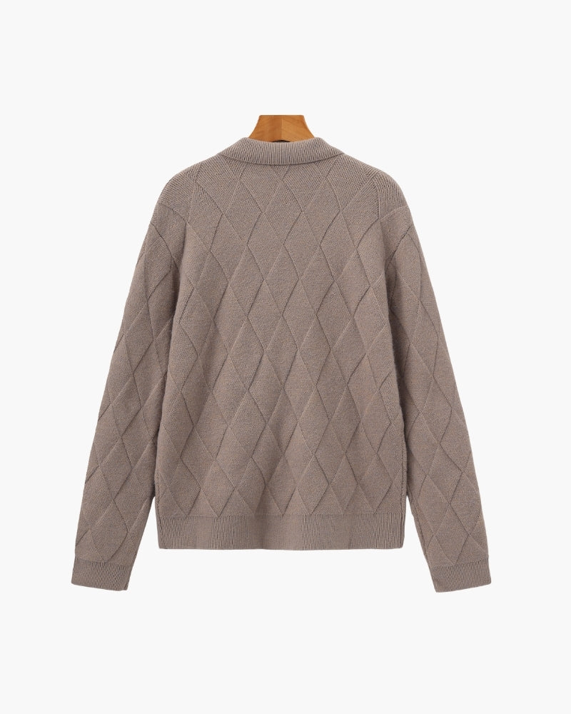 Heritage Diamond Knit Zip Cardigan – Luxurious Diamond-Knit, Cozy Zip-Up Style