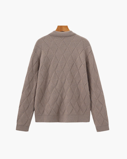 Heritage Diamond Knit Zip Cardigan – Luxurious Diamond-Knit, Cozy Zip-Up Style