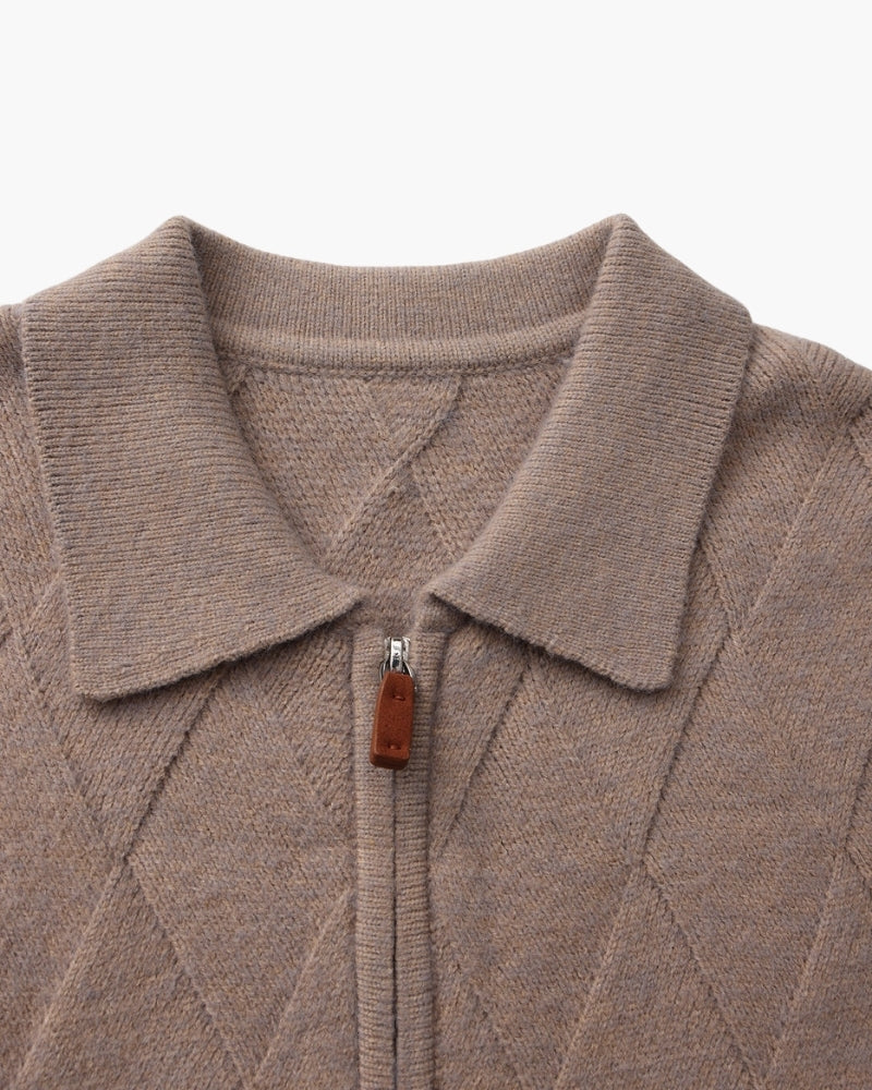 Heritage Diamond Knit Zip Cardigan – Luxurious Diamond-Knit, Cozy Zip-Up Style