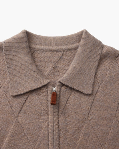 Heritage Diamond Knit Zip Cardigan – Luxurious Diamond-Knit, Cozy Zip-Up Style