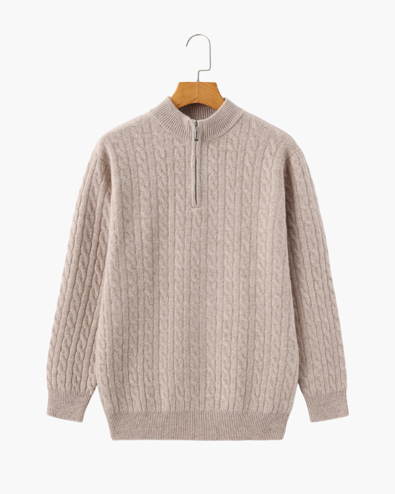 Luxurious 100% Cashmere Woven Half-Zip Sweater