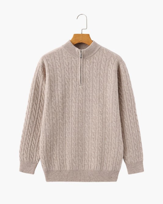 Luxurious 100% Cashmere Woven Half-Zip Sweater