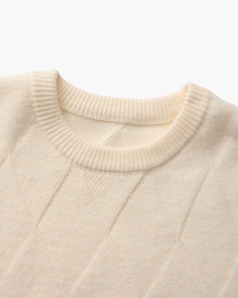 Cozy Diamond-Knit Crewneck Sweater