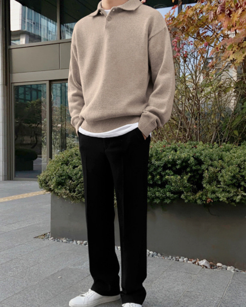 Cozy Woolen Button-Front Half-Zip Pullover