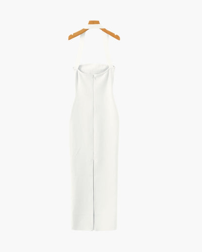 Elegant Halter-Neck Maxi Dress with Sleek Slim-Fit Silhouette