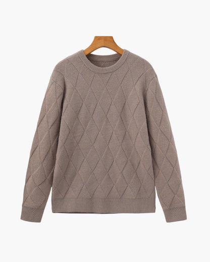 Cozy Diamond-Knit Crewneck Sweater