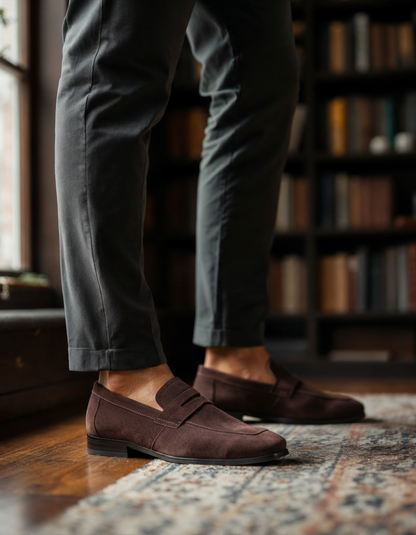 Old Money Suede Penny Loafers - Timeless Luxury in Rich Suede