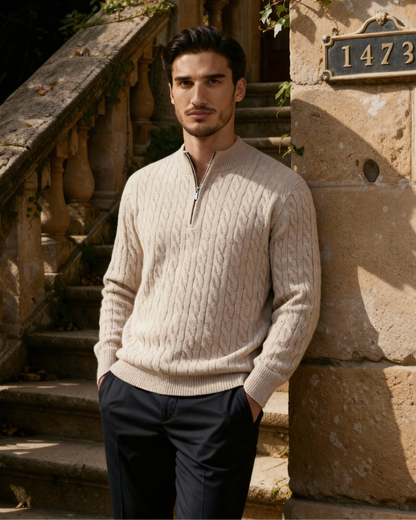 Luxurious 100% Cashmere Woven Half-Zip Sweater