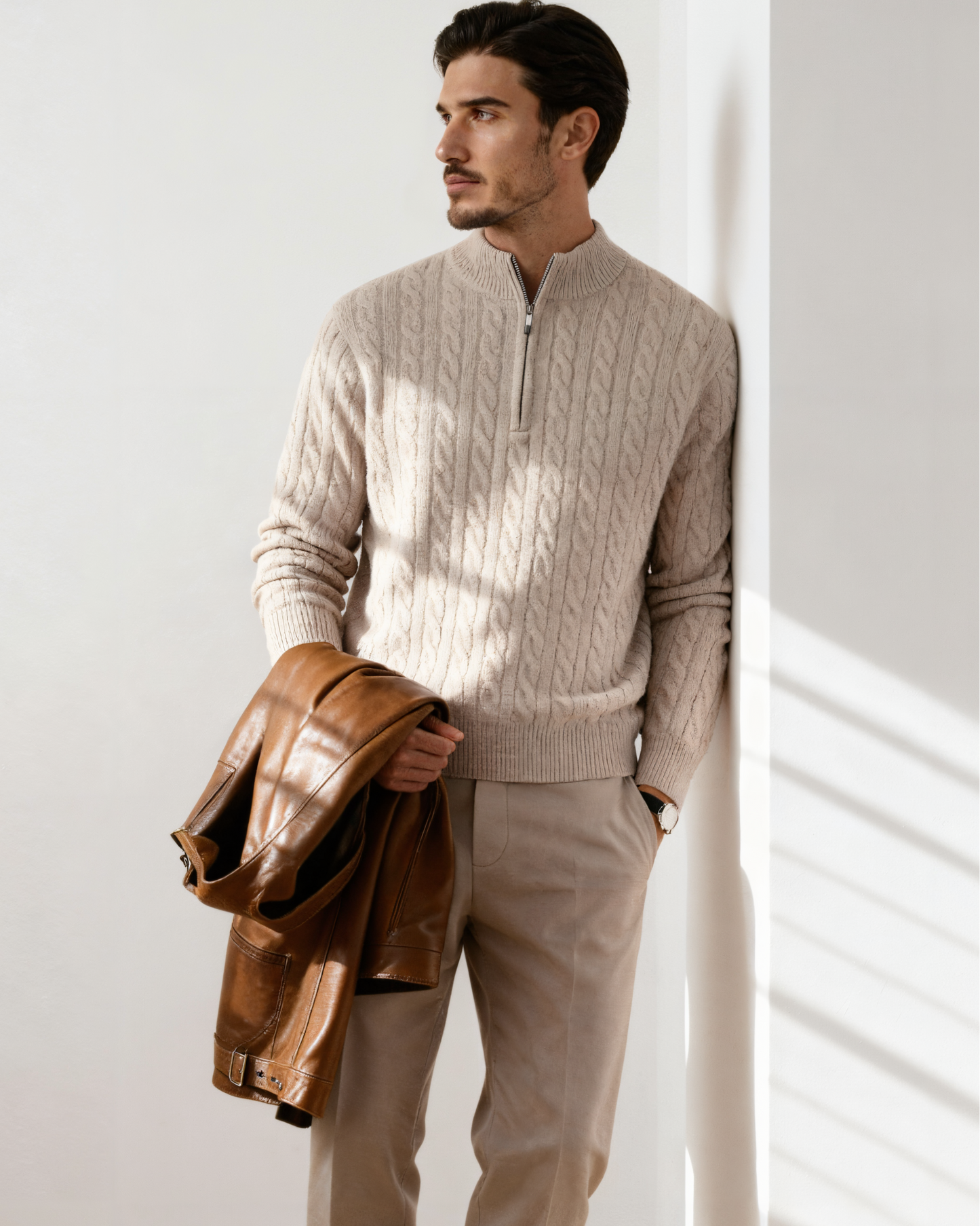Luxurious 100% Cashmere Woven Half-Zip Sweater