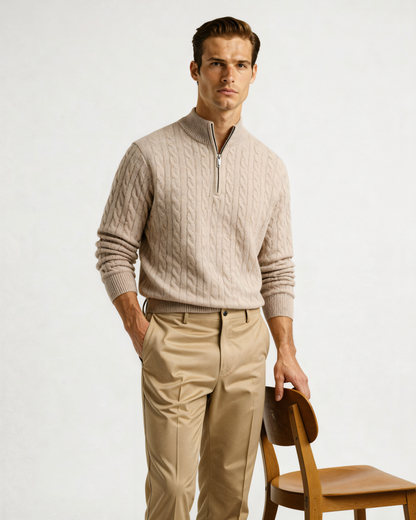 Luxurious 100% Cashmere Woven Half-Zip Sweater