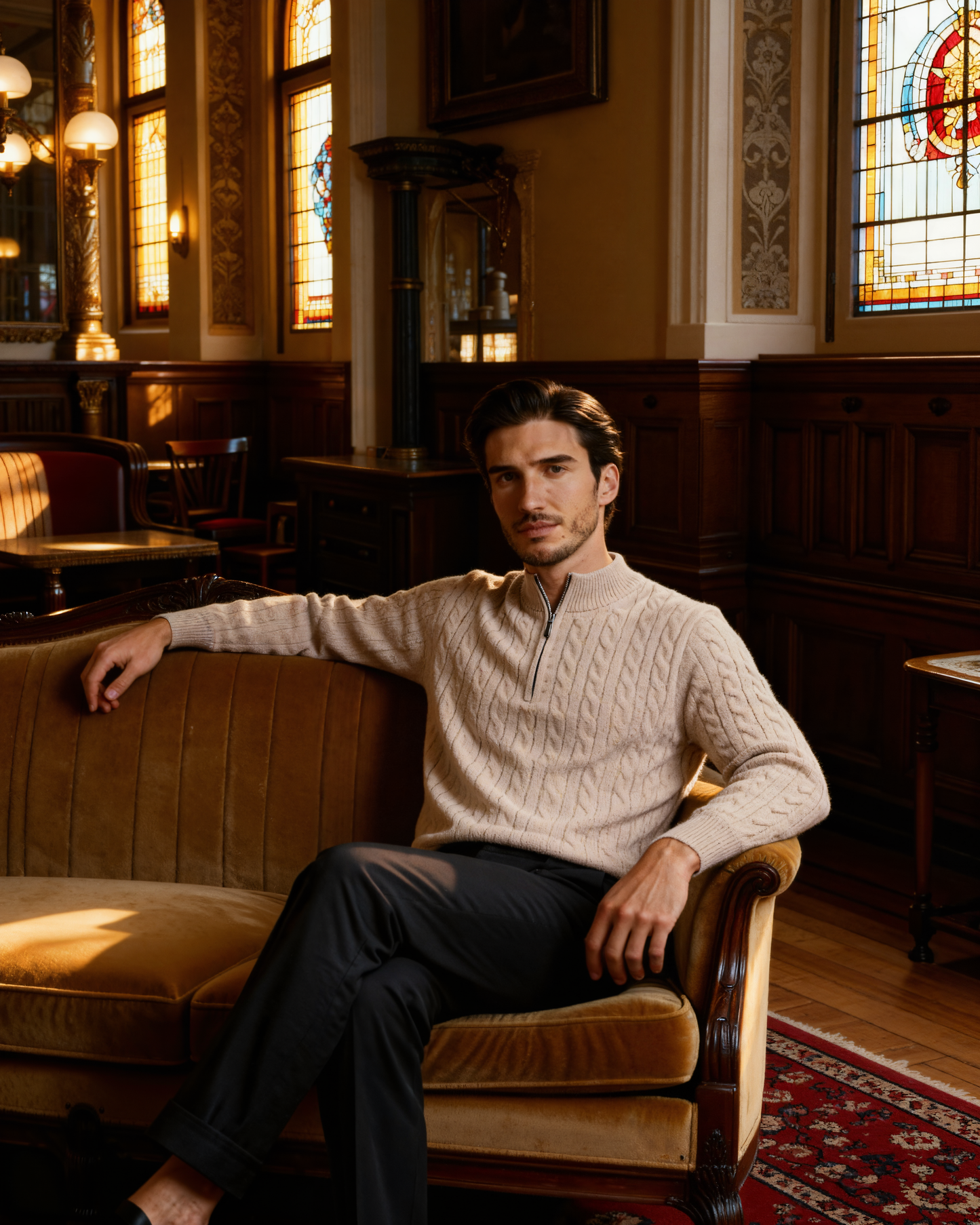 Luxurious 100% Cashmere Woven Half-Zip Sweater
