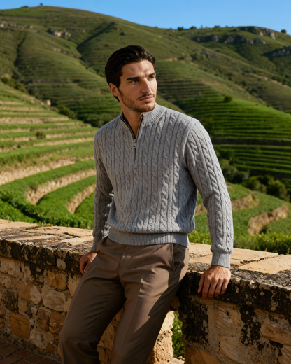 Luxurious 100% Cashmere Woven Half-Zip Sweater