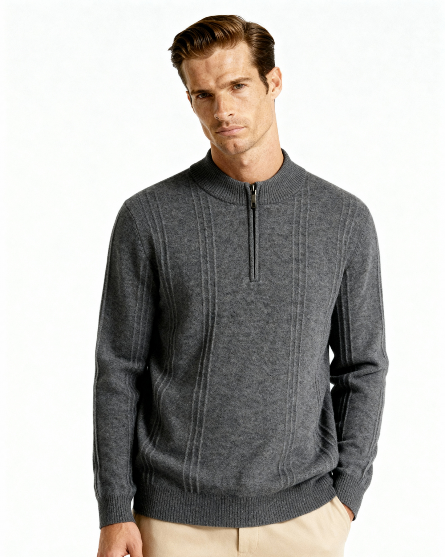 Luxurious 100% Cashmere Ribbed Half-Zip Sweater