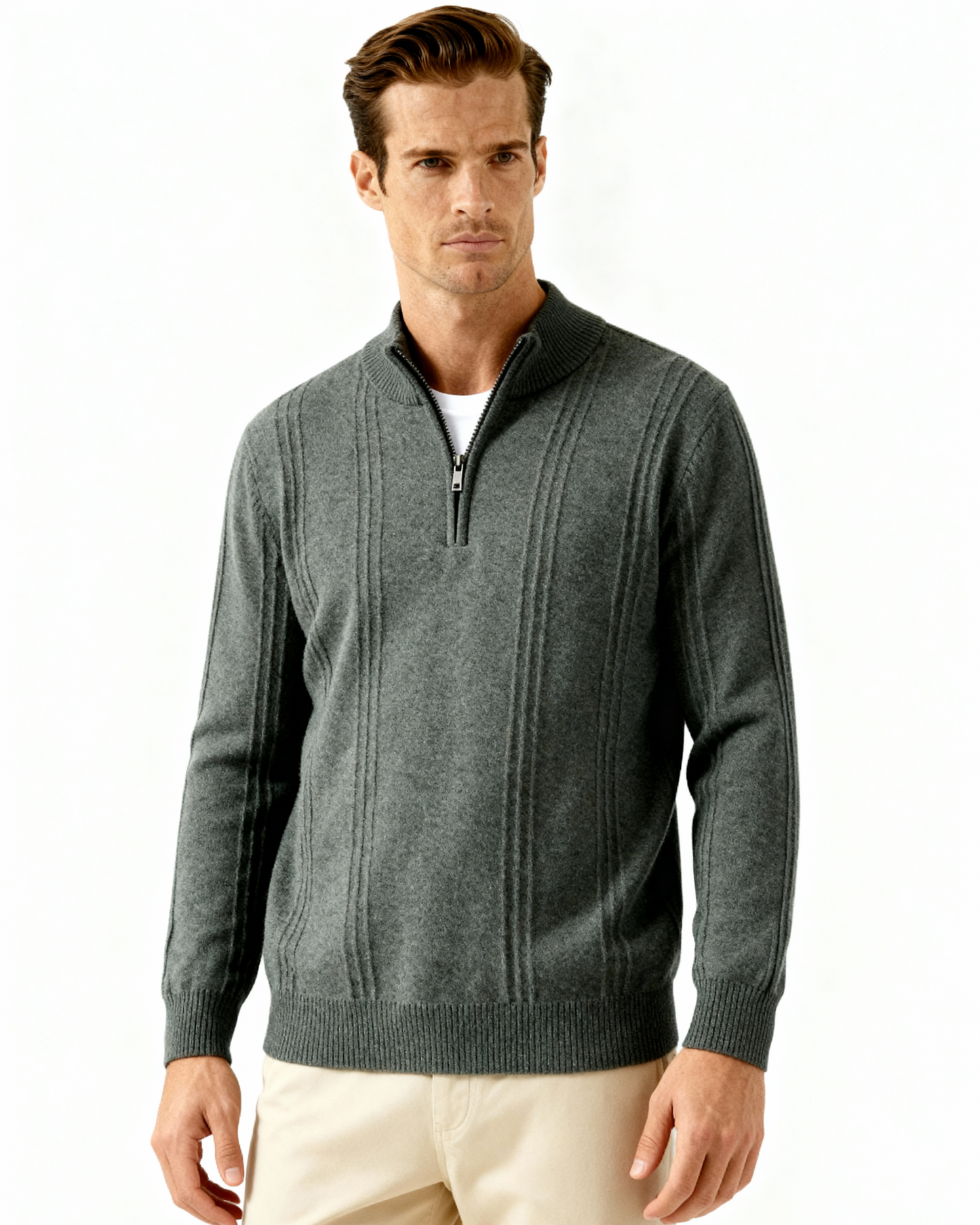 Luxurious 100% Cashmere Ribbed Half-Zip Sweater