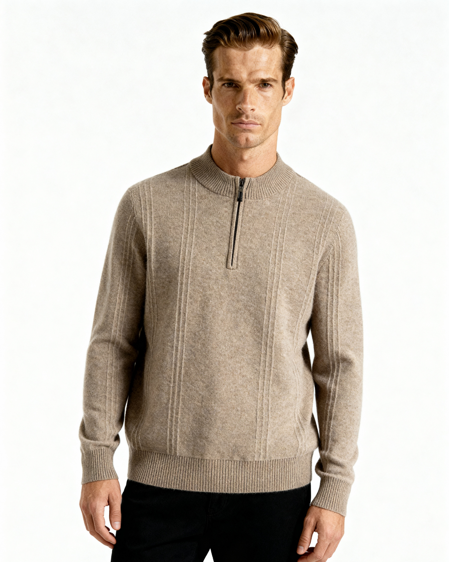 Luxurious 100% Cashmere Ribbed Half-Zip Sweater