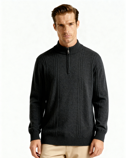 Luxurious 100% Cashmere Ribbed Half-Zip Sweater