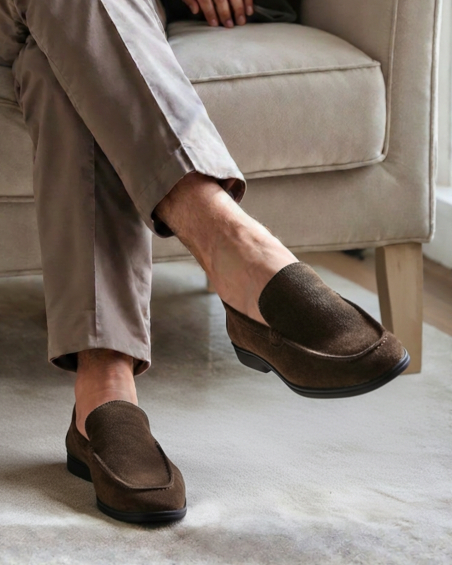 Luxurious Suede Loafers with Sleek Black Soles