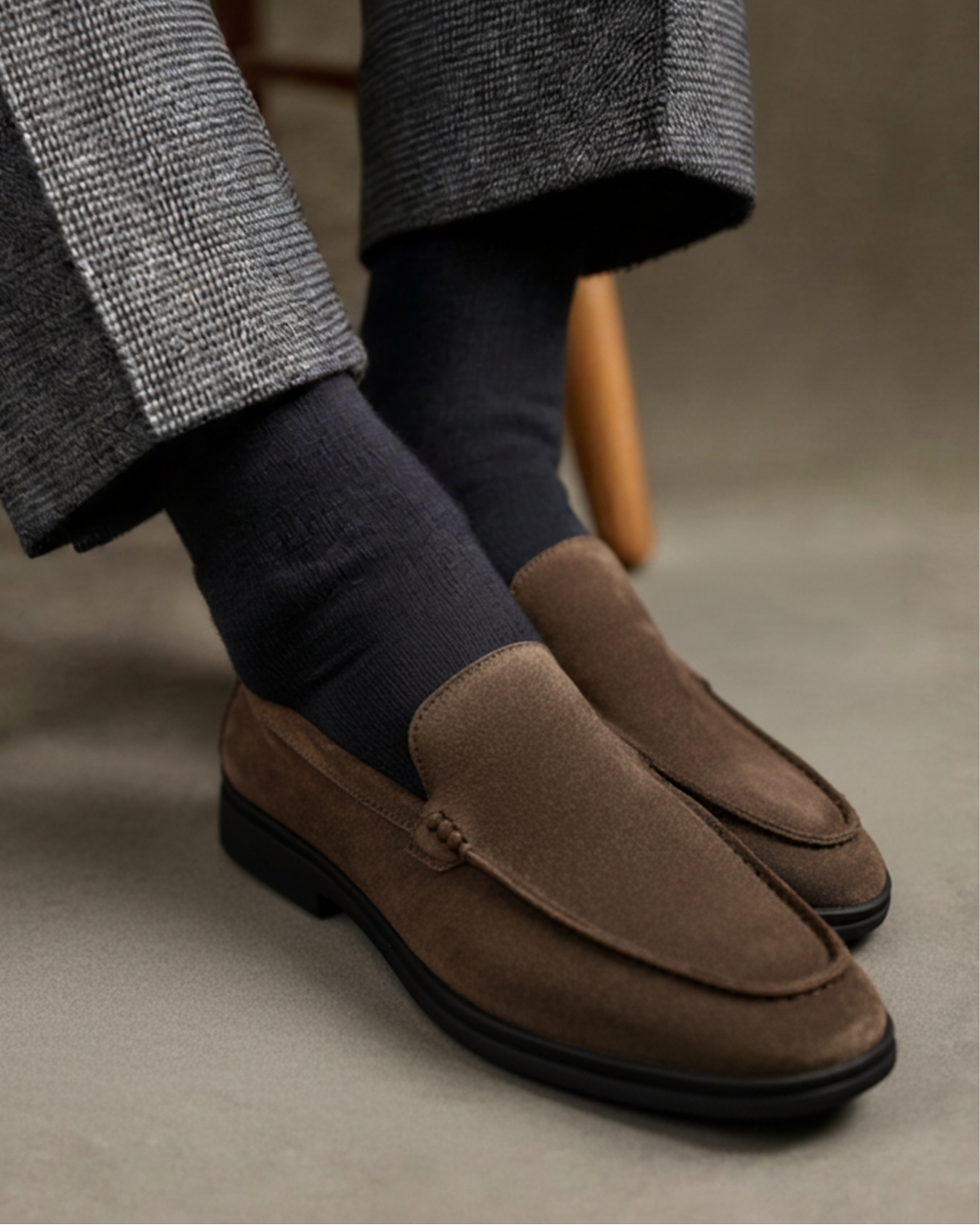 Luxurious Suede Loafers with Sleek Black Soles